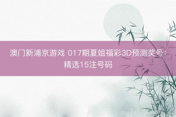 澳门新浦京游戏 017期夏姐福彩3D预测奖号：精选15注号码