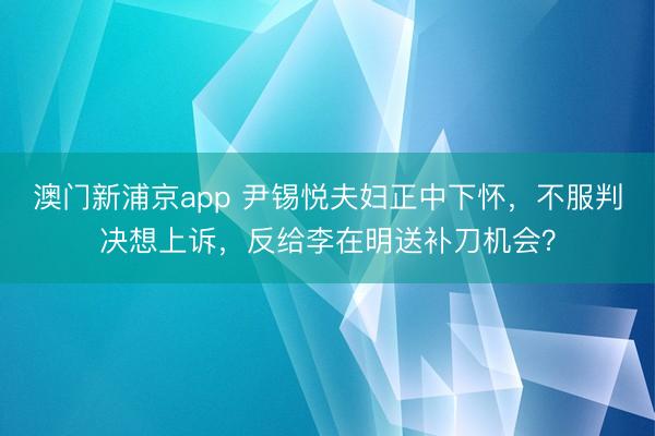 澳门新浦京app 尹锡悦夫妇正中下怀，不服判决想上诉，反给李在明送补刀机会？
