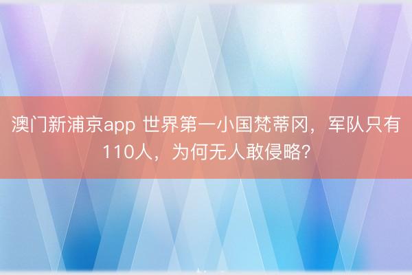 澳门新浦京app 世界第一小国梵蒂冈，军队只有110人，为何无人敢侵略？