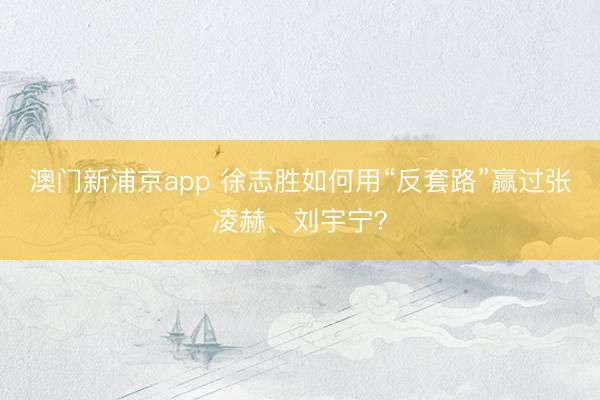 澳门新浦京app 徐志胜如何用“反套路”赢过张凌赫、刘宇宁?