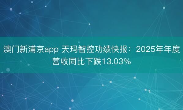 澳门新浦京app 天玛智控功绩快报：2025年年度营收同比下跌13.03%