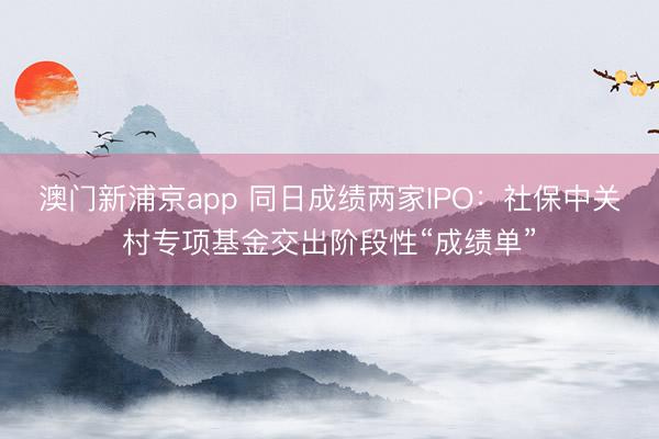 澳门新浦京app 同日成绩两家IPO:社保中关村专项基金交出阶段性“成绩单”