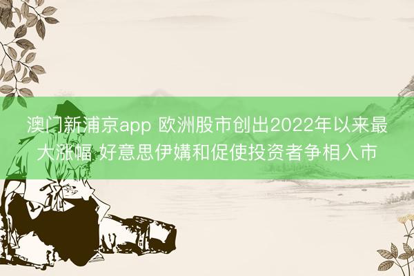 澳门新浦京app 欧洲股市创出2022年以来最大涨幅 好意思伊媾和促使投资者争相入市
