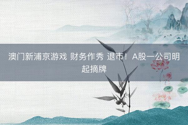 澳门新浦京游戏 财务作秀 退市!A股一公司明起摘牌
