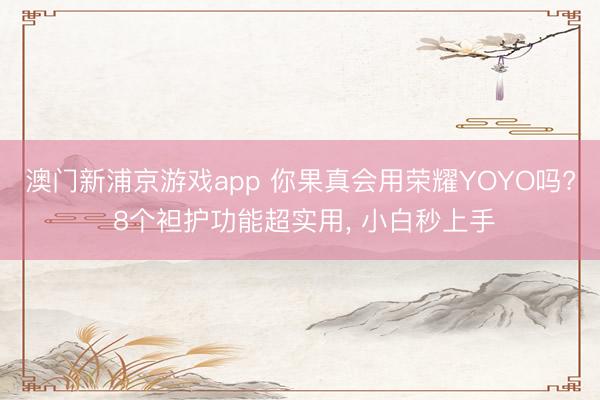澳门新浦京游戏app 你果真会用荣耀YOYO吗? 8个袒护功能超实用， 小白秒上手