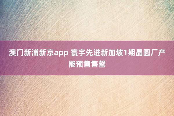 澳门新浦新京app 寰宇先进新加坡1期晶圆厂产能预售售罄
