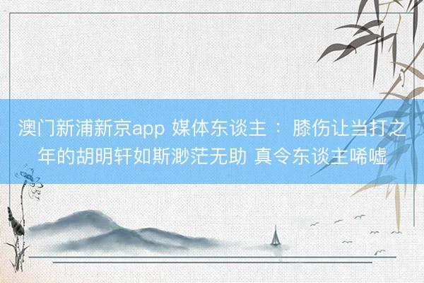澳门新浦新京app 媒体东谈主 ：膝伤让当打之年的胡明轩如斯渺茫无助 真令东谈主唏嘘
