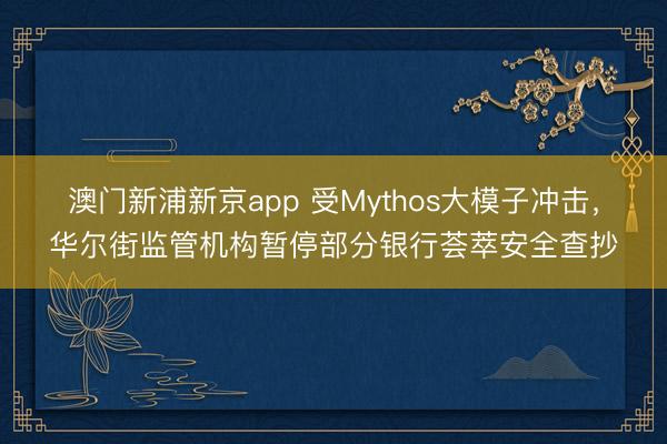澳门新浦新京app 受Mythos大模子冲击,华尔街监管机构暂停部分银行荟萃安全查抄