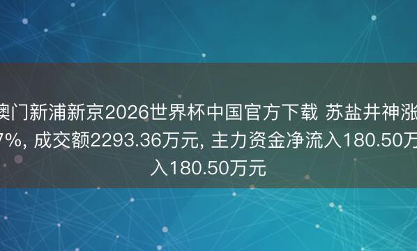 澳门新浦新京2026世界杯中国官方下载 苏盐井神涨1.07%, 成交额2293.36万元, 主力资金净流入180.50万元