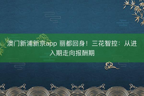 澳门新浦新京app 丽都回身！三花智控：从进入期走向报酬期